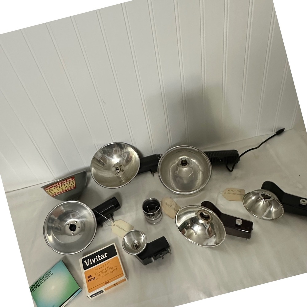 Kodak Vivitar Hoya Camera Flash & Filter Lot‎ Vintage Silver Good Mixed Untested